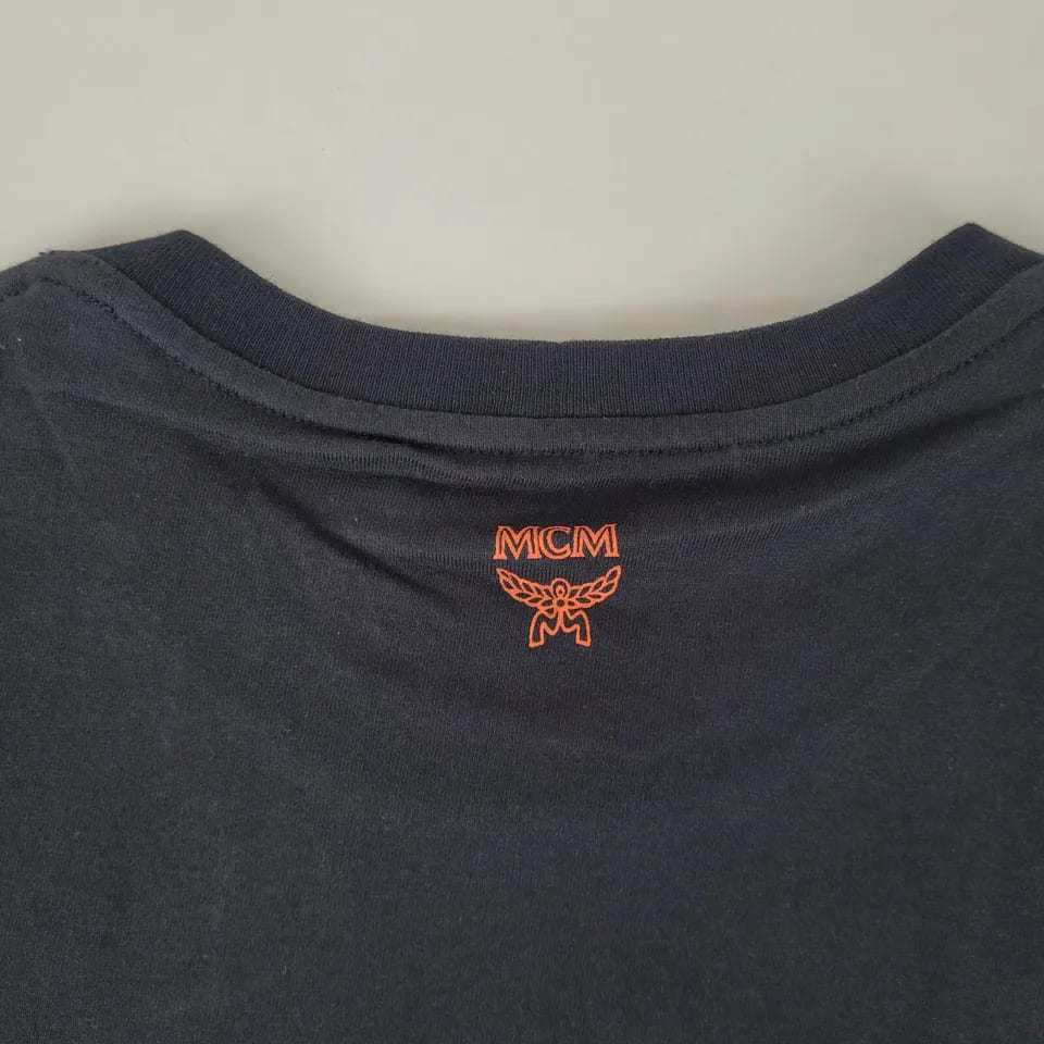 MCM Men's Resnick Black Cotton Printed Fringe Logo T-shirt (Small)