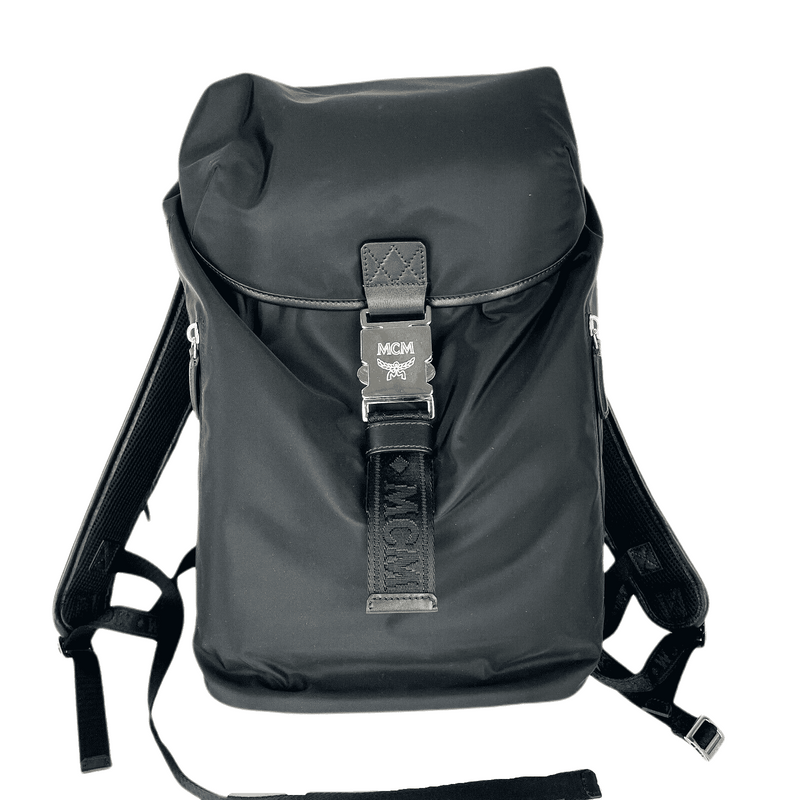 MCM Women's Black Nylon Luft Hoodie Backpack with Detachable Hood