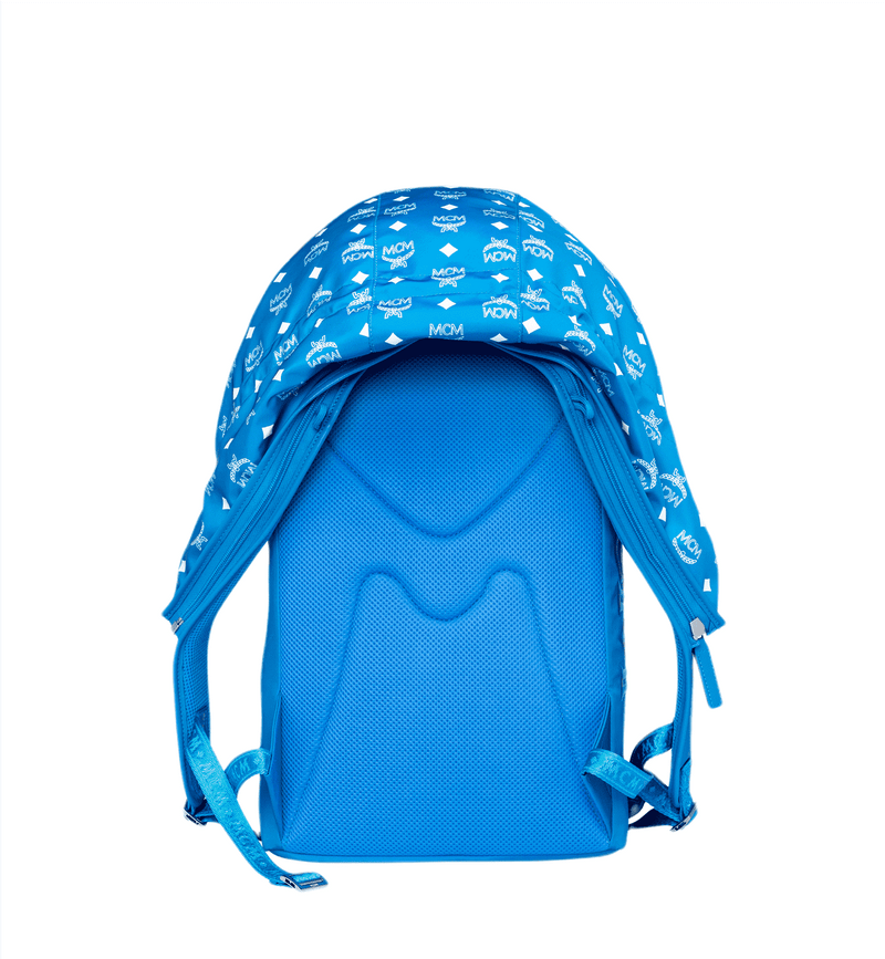 MCM Women's Blue Nylon Luft Hoodie Backpack With Detachable Hood