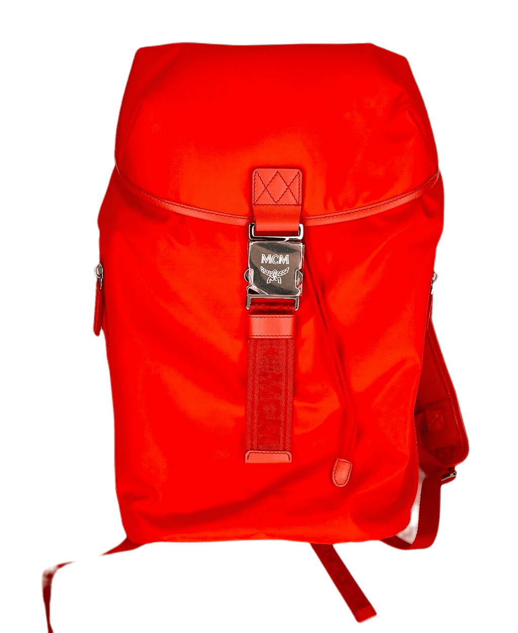 MCM Women s Orange Red Nylon Luft Hoodie Backpack Detachable Hood