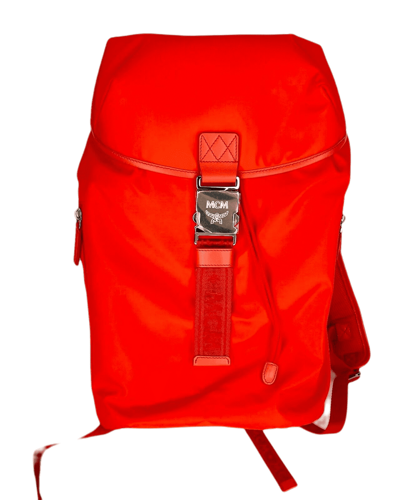 MCM Women's Orange Red Nylon Luft Hoodie Backpack /Detachable Hood