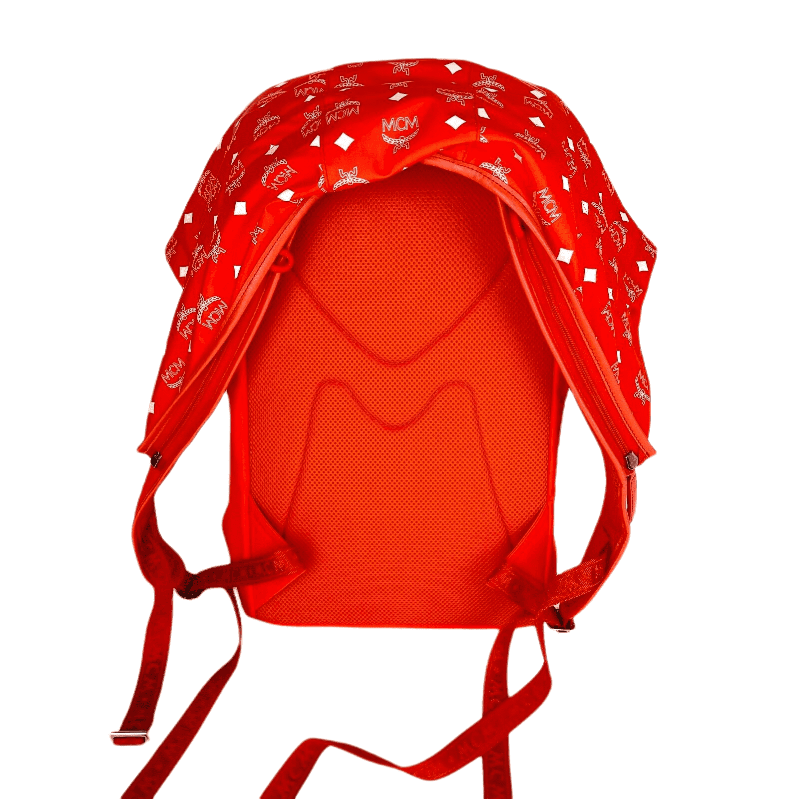 MCM Women's Orange Red Nylon Luft Hoodie Backpack /Detachable Hood