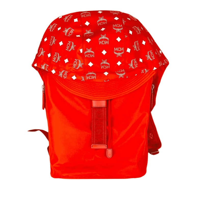 MCM Women's Orange Red Nylon Luft Hoodie Backpack /Detachable Hood