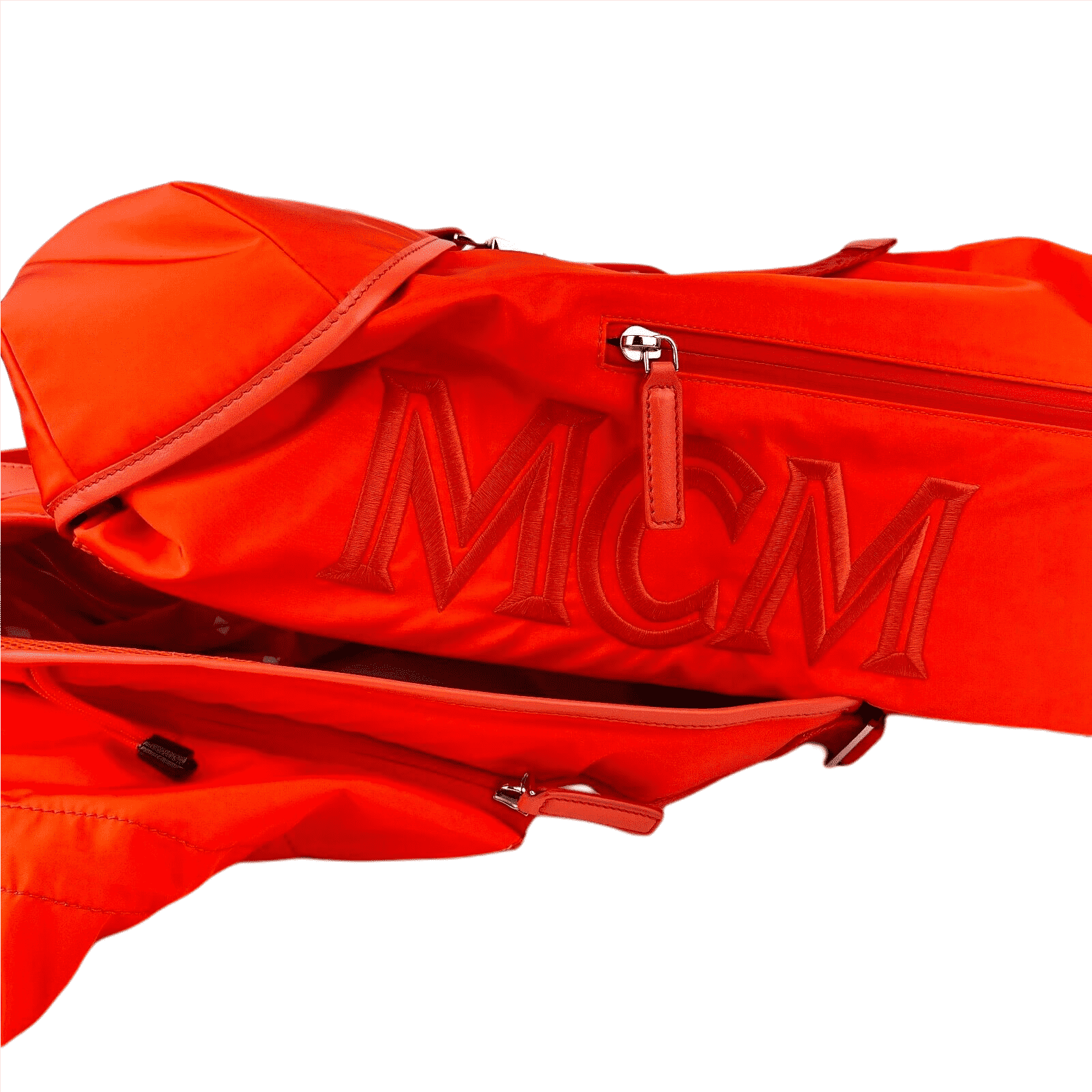 MCM Women's Orange Red Nylon Luft Hoodie Backpack /Detachable Hood