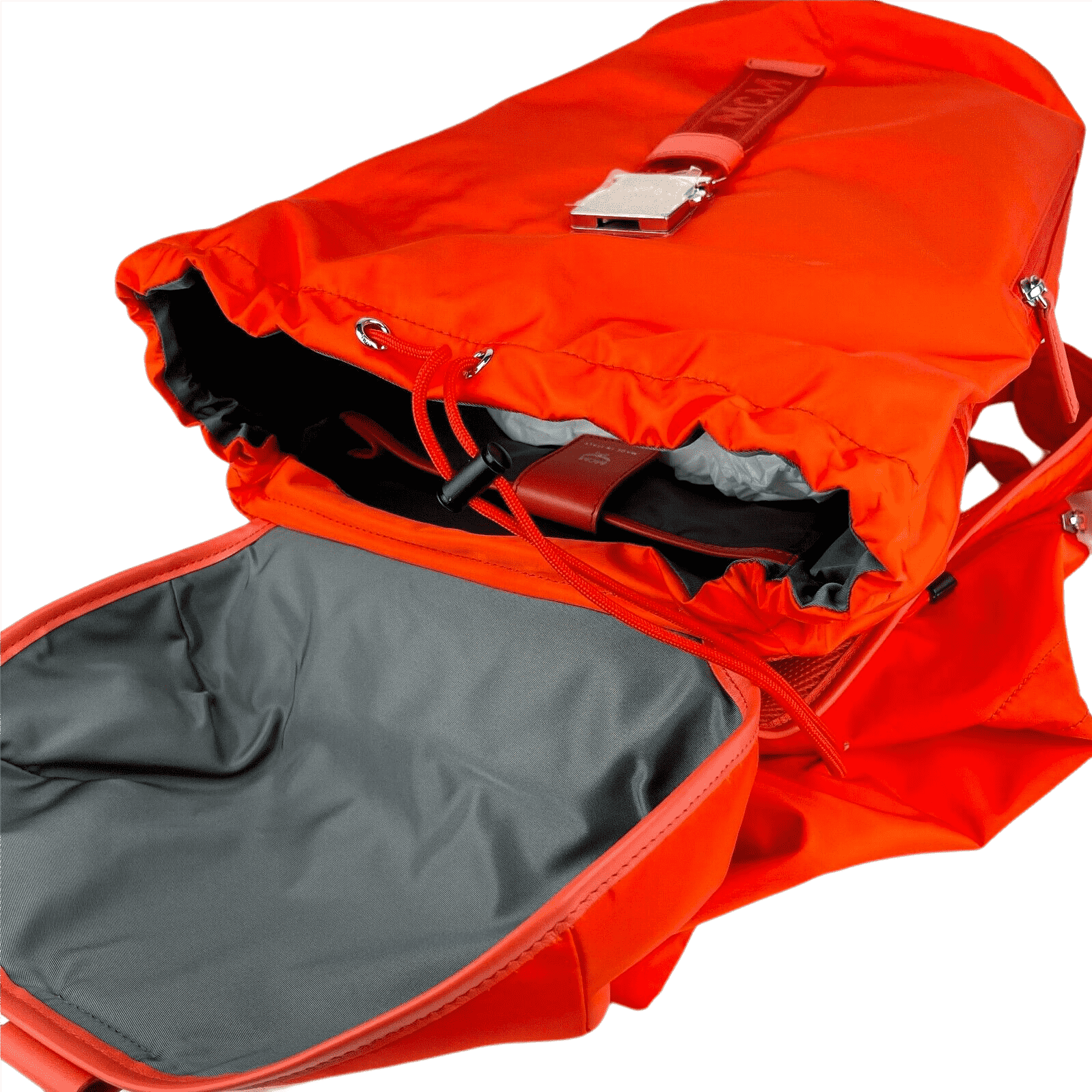 MCM Women's Orange Red Nylon Luft Hoodie Backpack /Detachable Hood