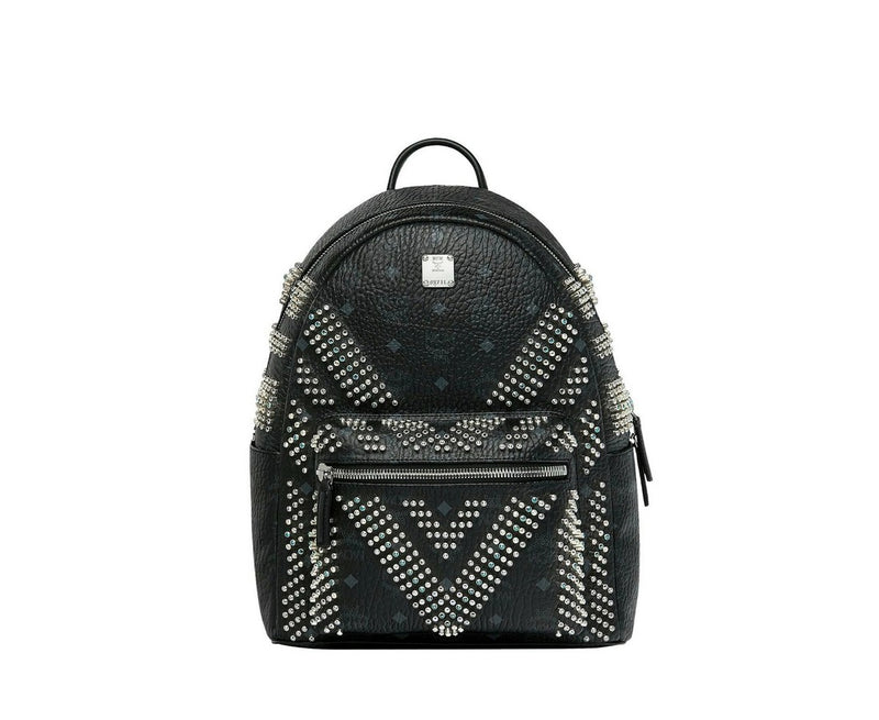 MCM Men's Black Crystal Studs Graded M Visetos Stark Backpack