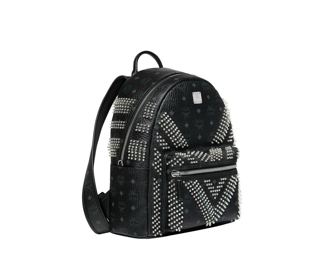 MCM Men's Black Crystal Studs Graded M Visetos Stark Backpack