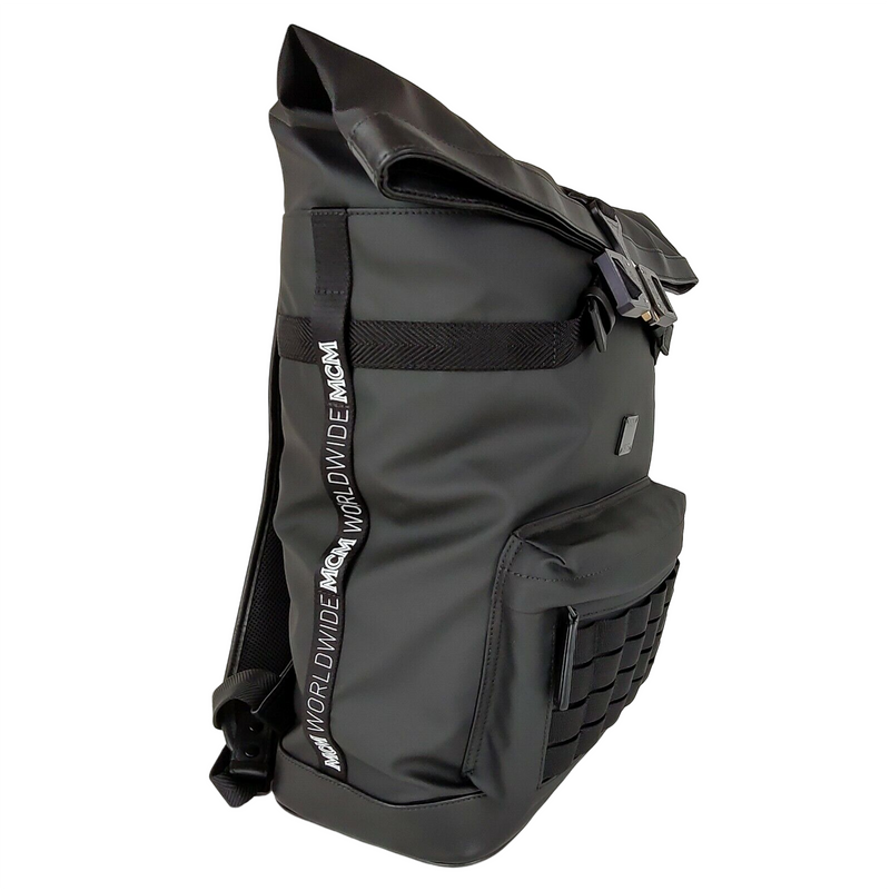 MCM Women s Black Canvas Nylon Medium Roll Top Backpack