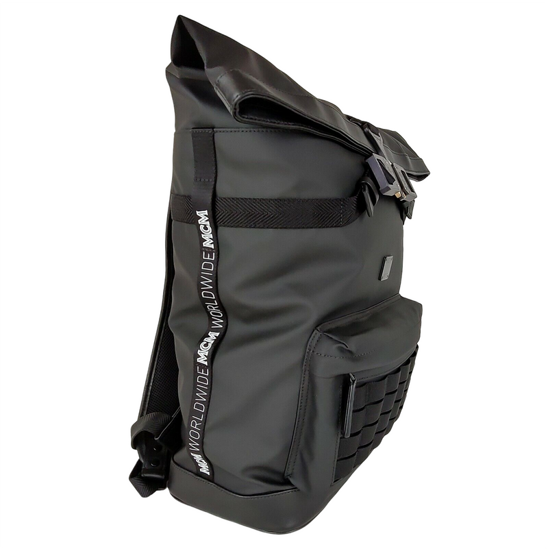MCM Women's Black Canvas Nylon Medium Roll Top Backpack