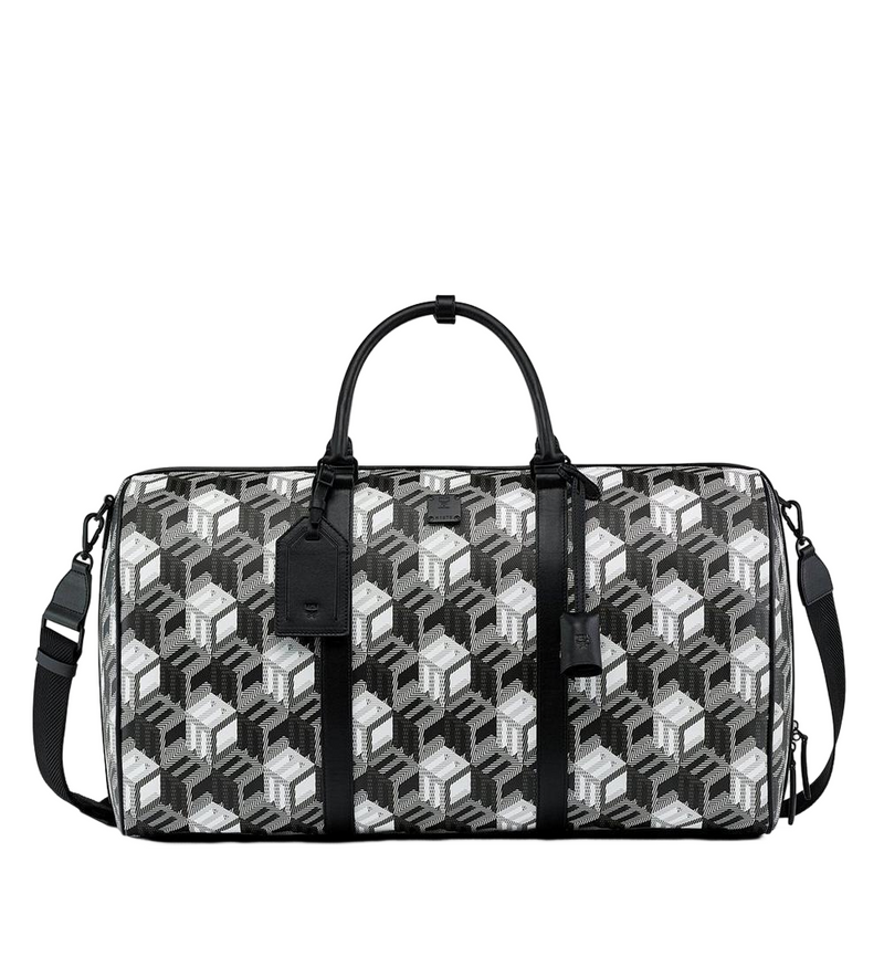 MCM Women's Black/White Cubic Monogram Canvas Weekender Duffel Bag