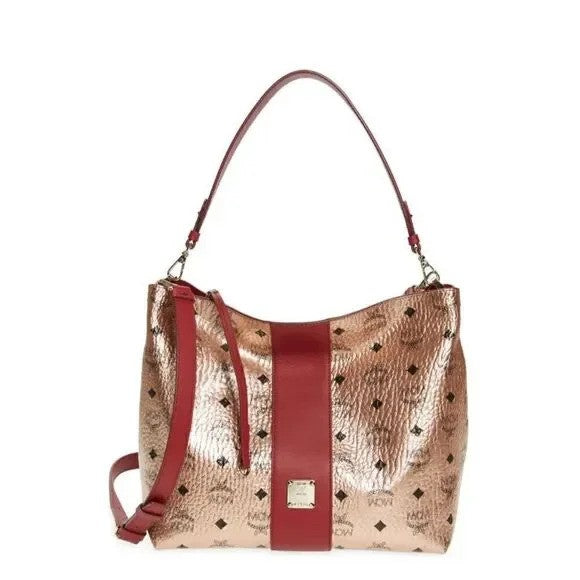 MCM Klara Champagne Gold Visetos Medium Hobo Crossbody Bag