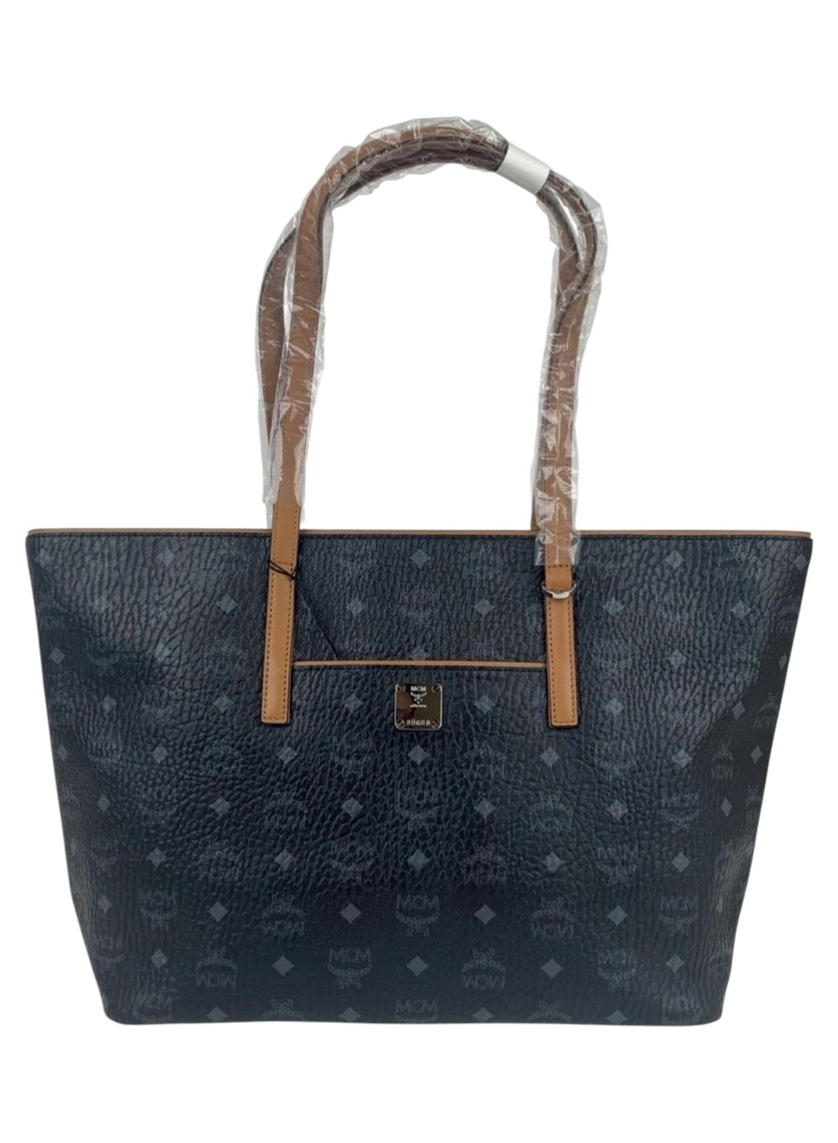 MCM Women's Monogram Visetos Black Medium Shopper Tote Bag With Charm