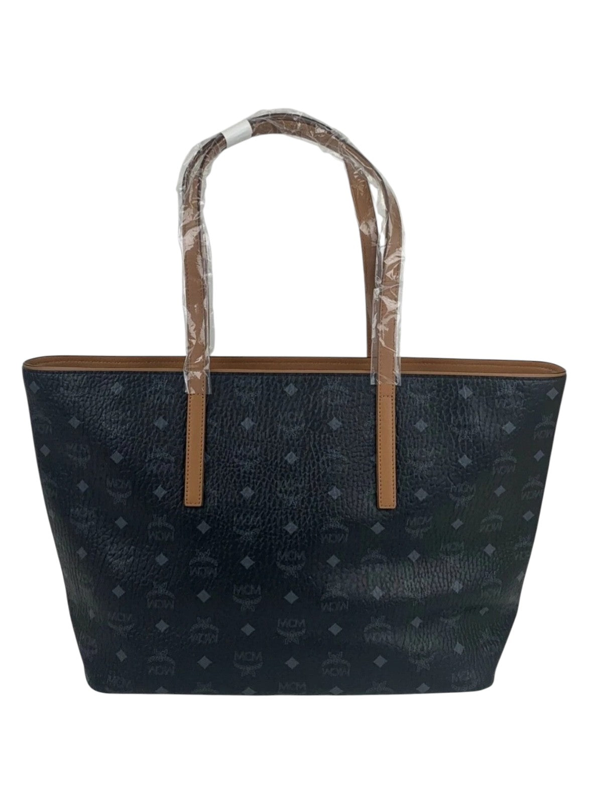 MCM Women's Monogram Visetos Black Medium Shopper Tote Bag With Charm