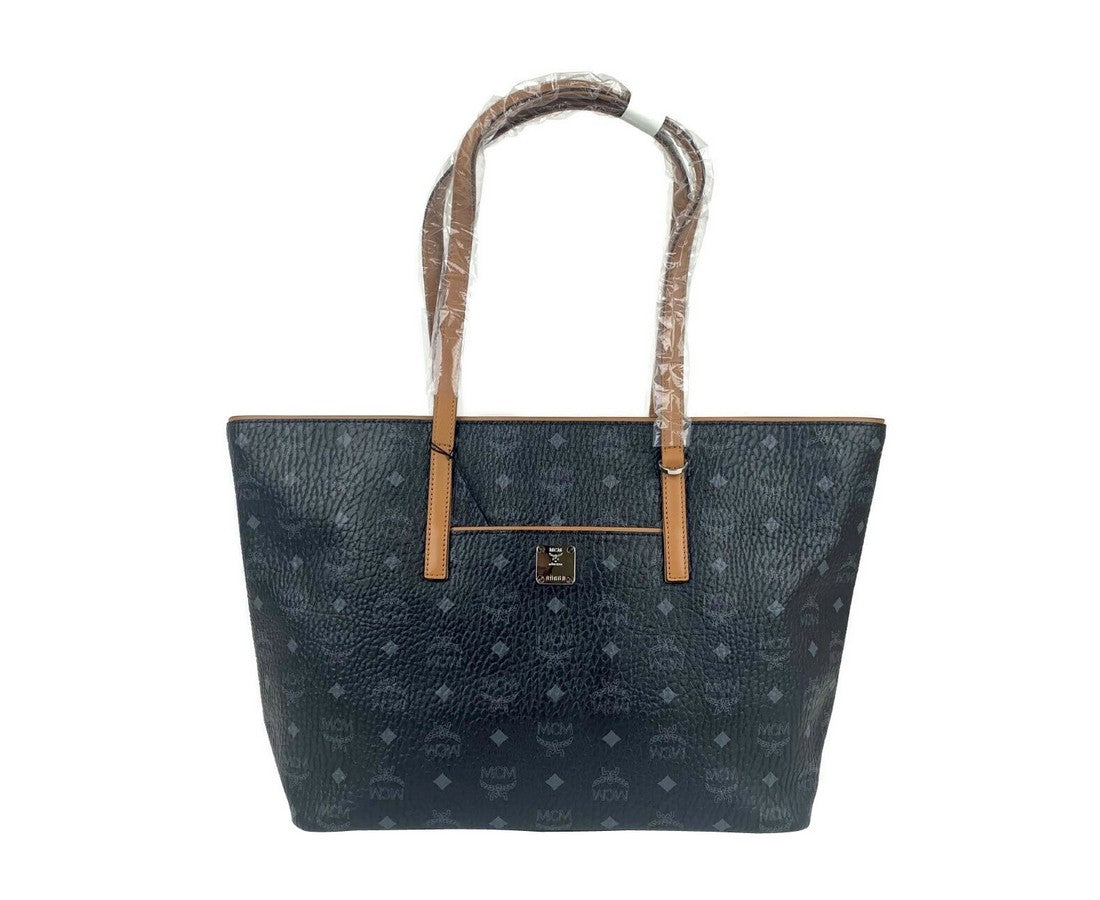 MCM Women's Black Monogram Visetos Medium Shopper Tote Bag