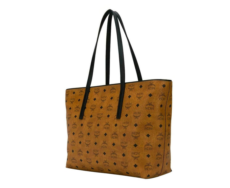 MCM Women's Cognac Brown Monogram Visetos Medium Shopper Tote Bag MWPASVI07CO001