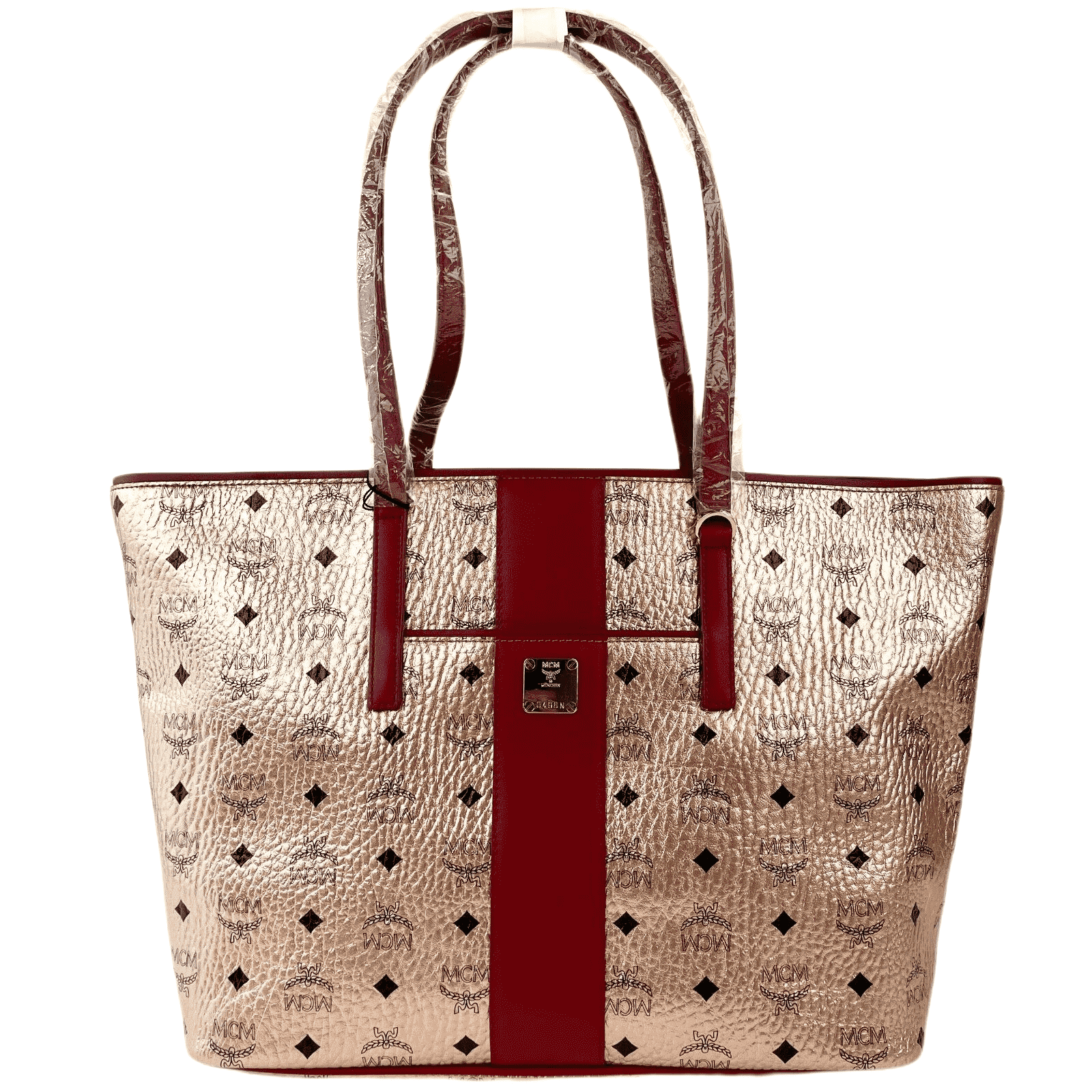 MCM Champagne Gold Monogram Visetos Canvas Medium Tote Bag