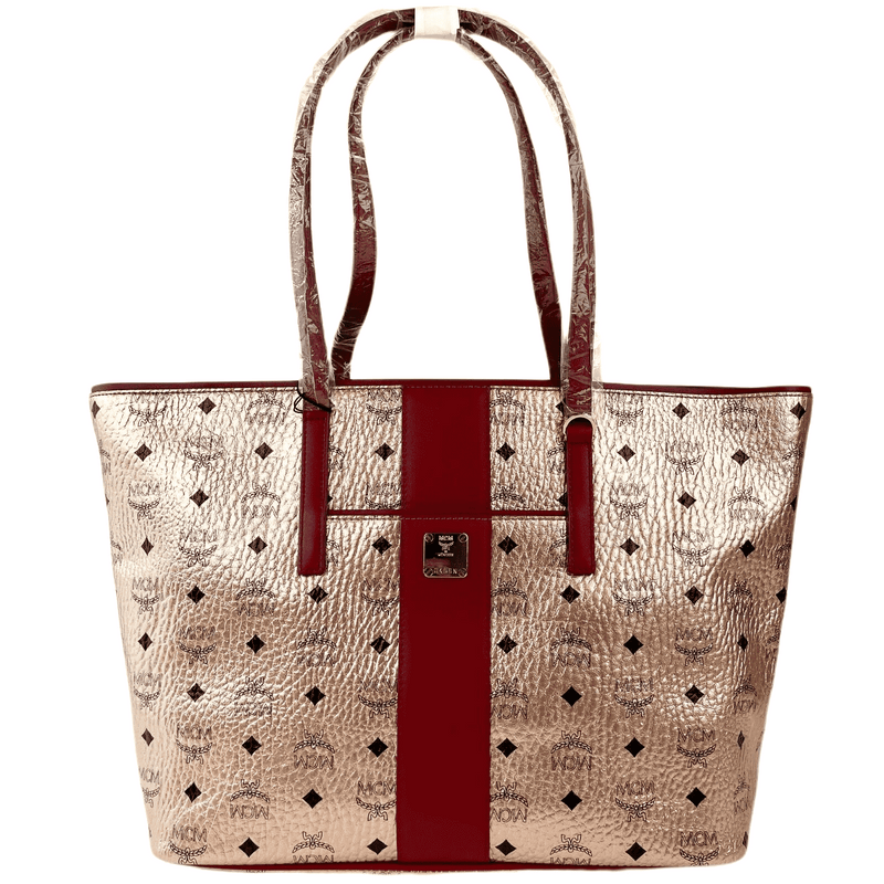 MCM Champagne Gold Monogram Visetos Canvas Medium Tote Bag