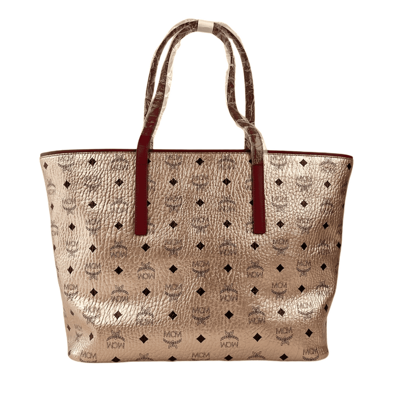 MCM Champagne Gold Monogram Visetos Canvas Medium Tote Bag