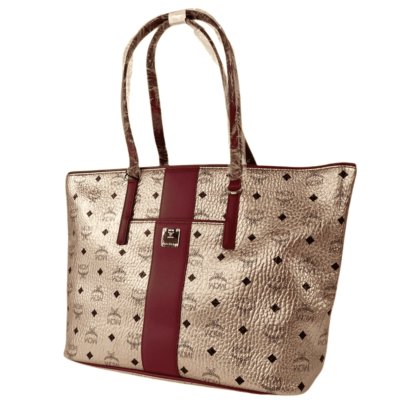 MCM Champagne Gold Monogram Visetos Canvas Medium Tote Bag