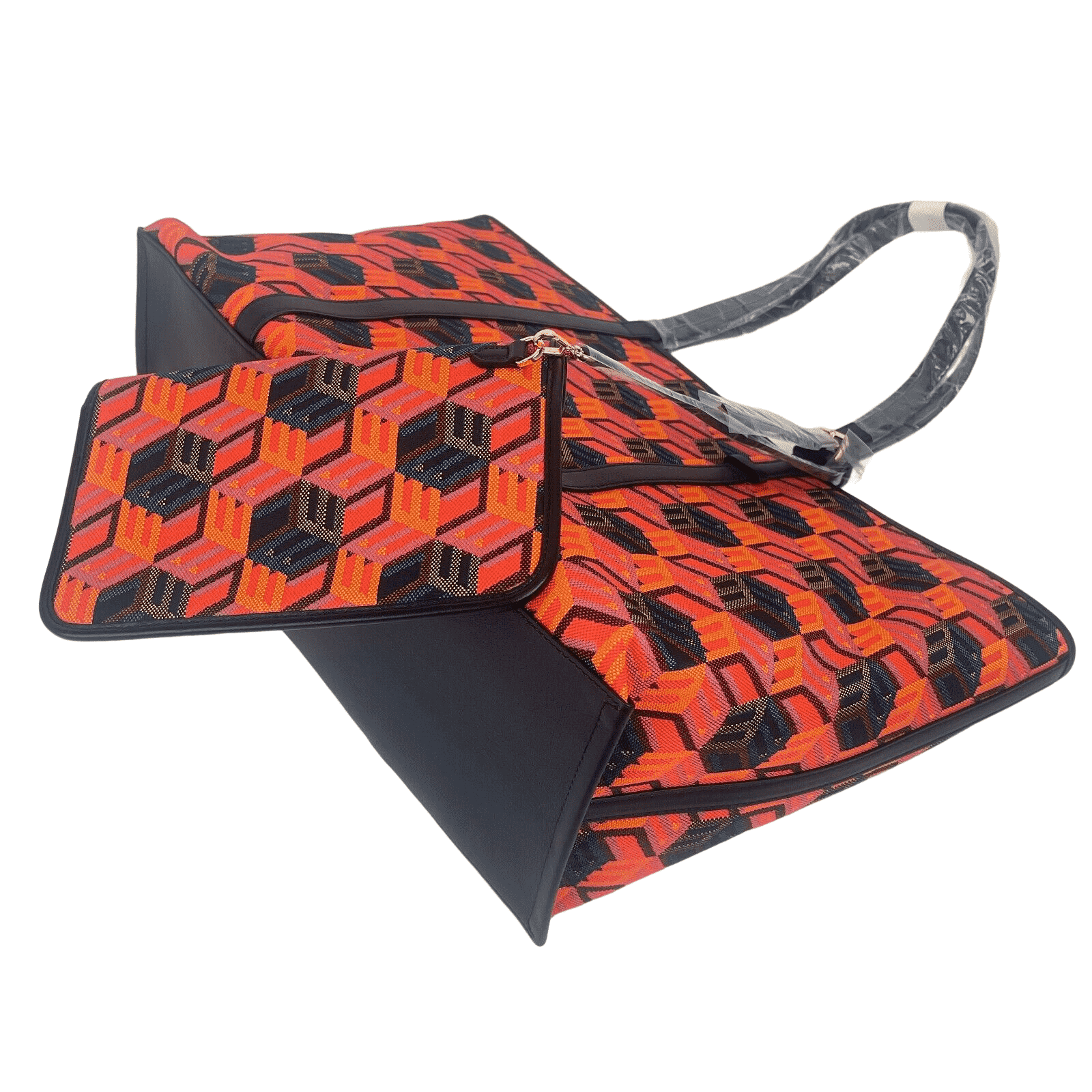 MCM Orange/Red Cubic Logo Jacquard Medium Leather Trim Tote Bag