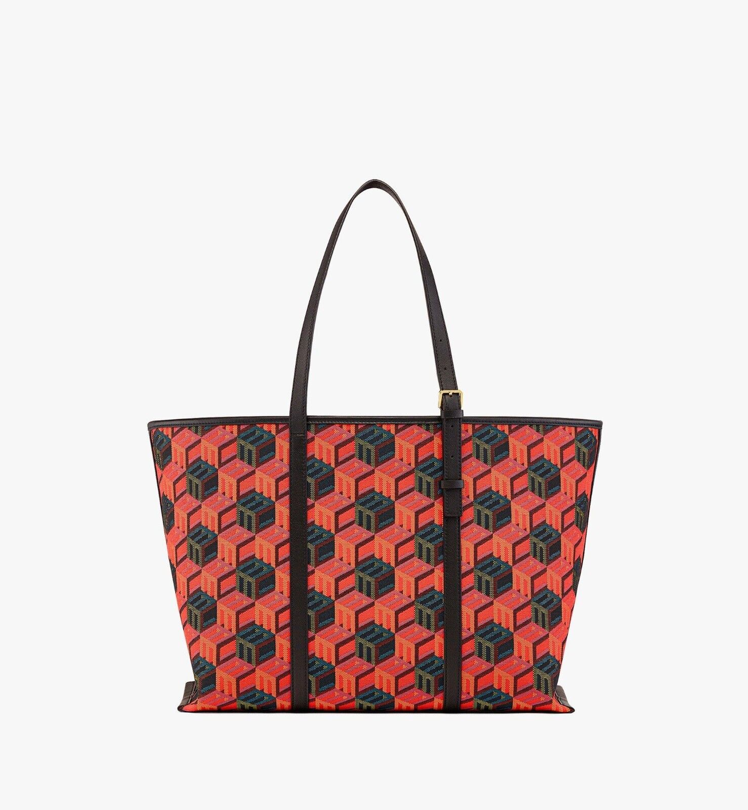 MCM Orange/Red Cubic Logo Jacquard Medium Leather Trim Tote Bag
