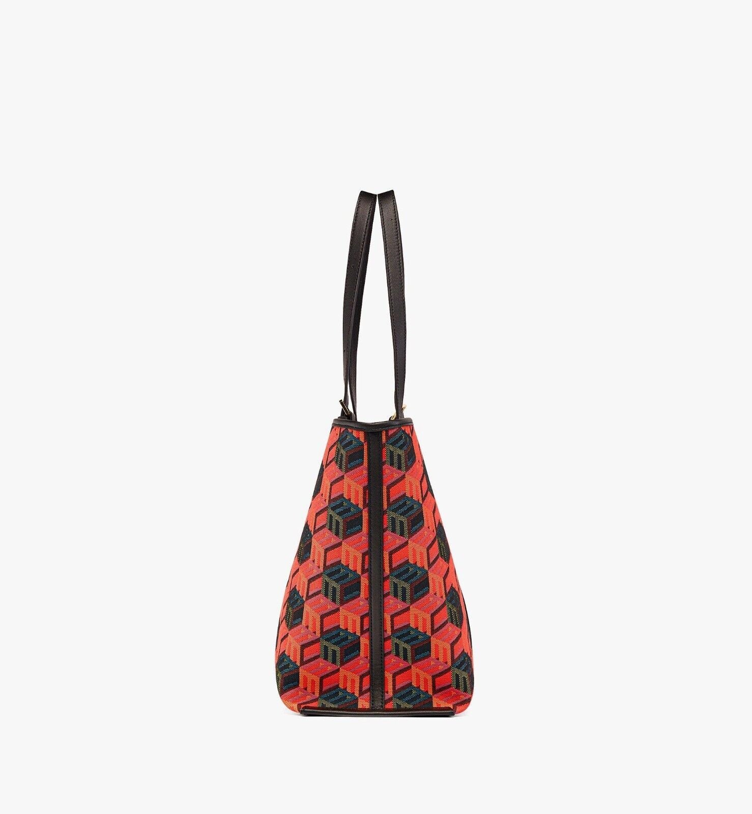 MCM Orange/Red Cubic Logo Jacquard Medium Leather Trim Tote Bag