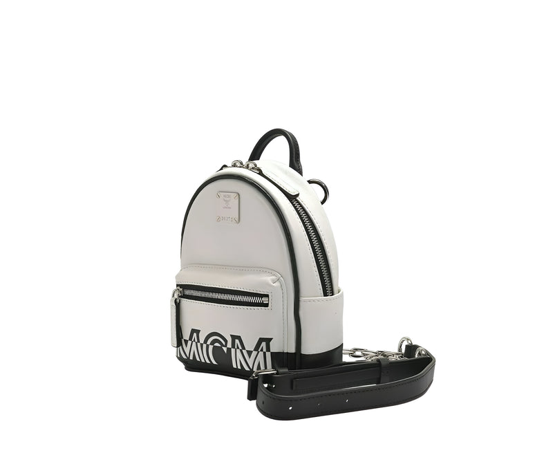 MCM Women's White Contrast Logo Leather Mini Crossbody Chain Bag