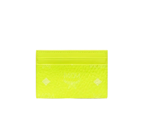 MCM Women's Neon Yellow Visetos Coated Canvas Card Case Holder MXA9AVI72YN001