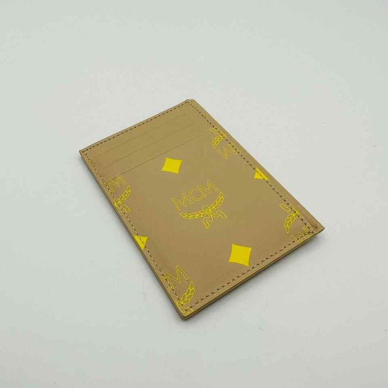 MCM Women's Beige Card Holder in Yellow Color Splash Logo Leather