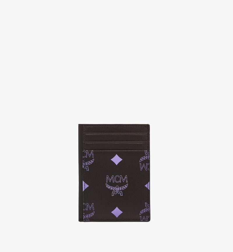 MCM Women's Black Leather Card Holder in Purple Color Splash Logo