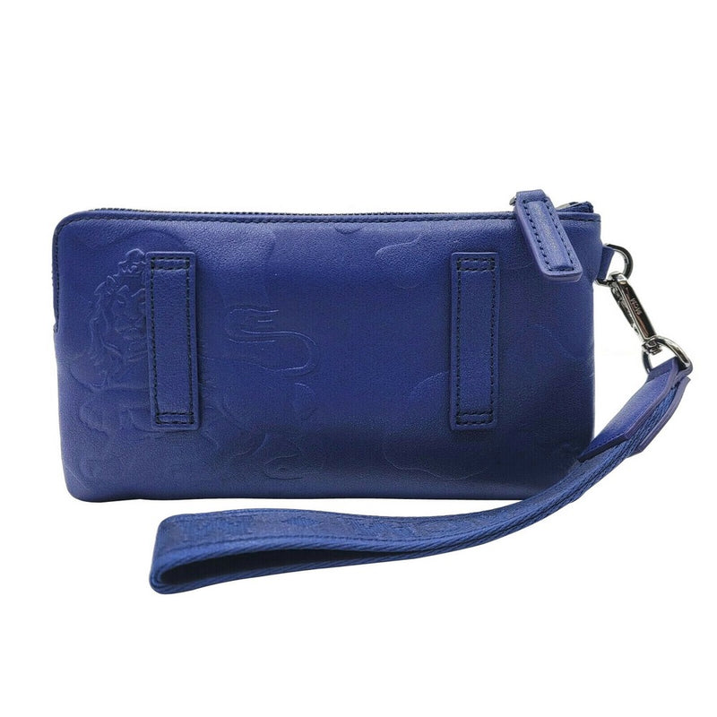 MCM Women s Estate Blue Leather Lion Camo Zipped Wrist Pouch Wallet