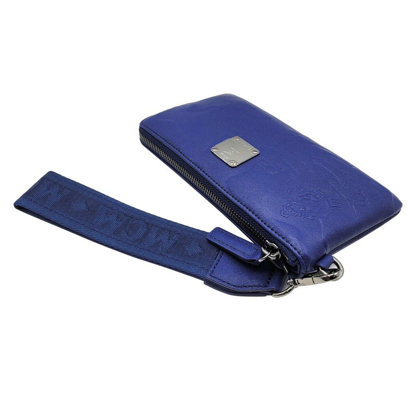 MCM Women's Estate Blue Leather Lion Camo Zipped Wrist Pouch Wallet