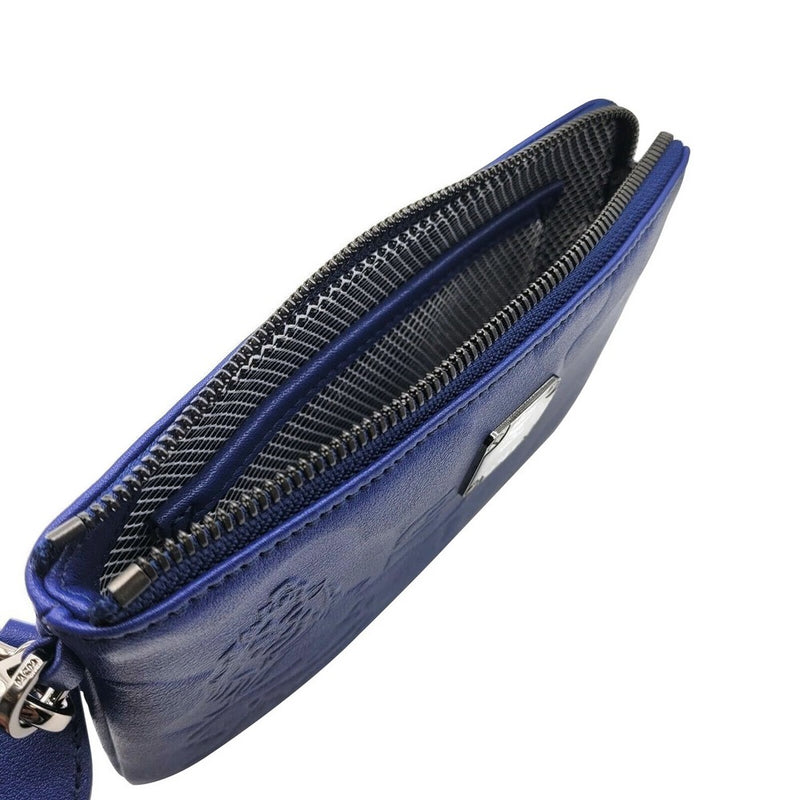 MCM Women's Estate Blue Leather Lion Camo Zipped Wrist Pouch Wallet MXL9AES12VE001