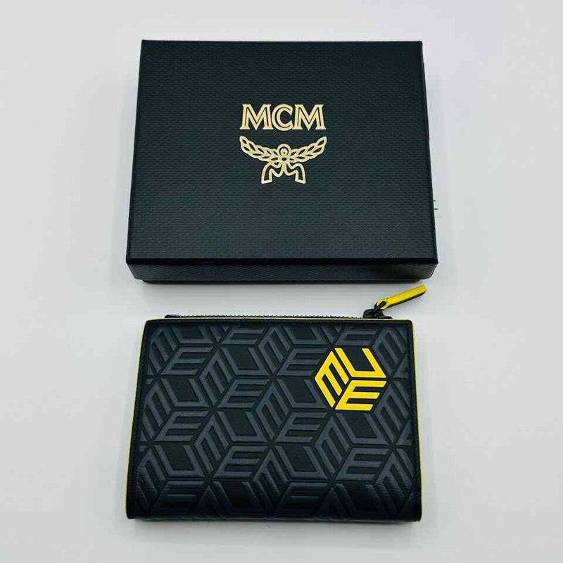 MCM Black Bifold Cubic Monogram Emblem Logo Card Wallet