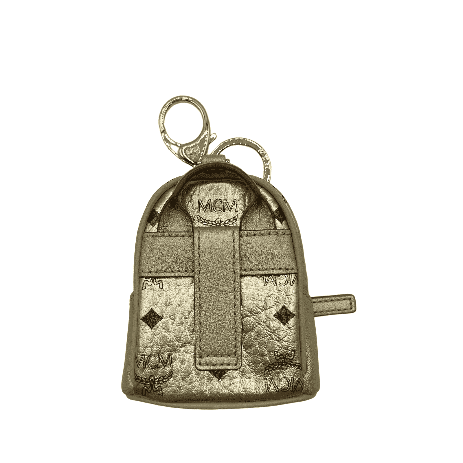 MCM Berlin Gold Visetos Charm Key Ring Mini Crossbody Bag