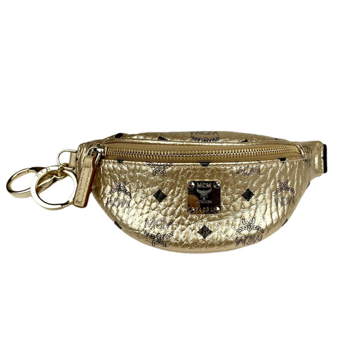 MCM Women's  Berlin Gold Visetos Mini Belt Bag Charm Key Ring