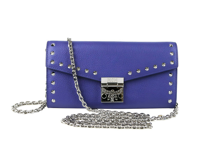 MCM Women's Spectrum Blue Leather Patricia Studded Large Chain Wallet MYL9SPA40HG001