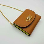 MCM Women's Cognac Brown Leather Mini Fold Chain Wallet
