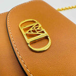MCM Women's Cognac Brown Leather Mini Fold Chain Wallet