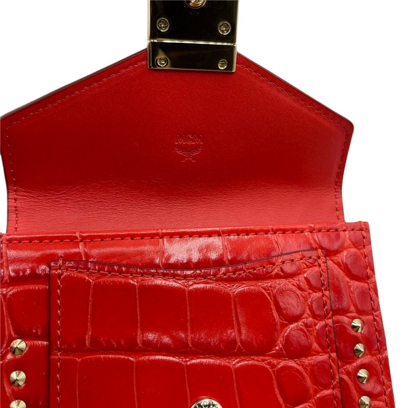 MCM women's Red Crocodile Embossed Leather Mini Flap Coin Wallet