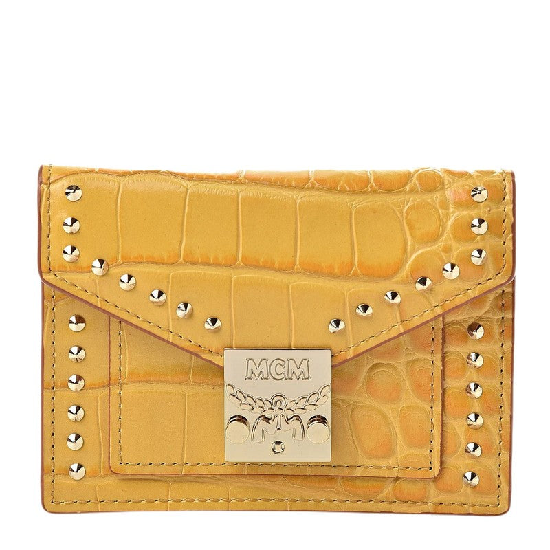 MCM Women's Yellow Crocodile Embossed Leather Mini Flap Coin Wallet