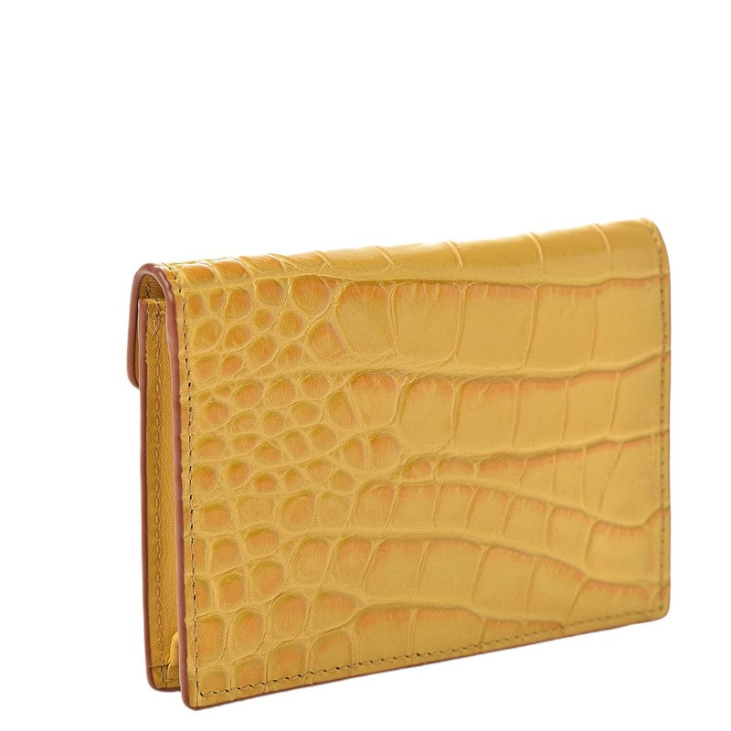 MCM Women's Yellow Crocodile Embossed Leather Mini Flap Coin Wallet