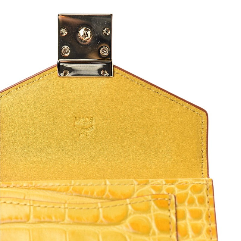 MCM Women's Yellow Crocodile Embossed Leather Mini Flap Coin Wallet