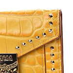 MCM Women's Yellow Crocodile Embossed Leather Mini Flap Coin Wallet