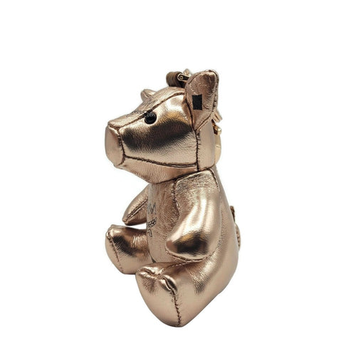 MCM Champange Gold Metallic Visetos Pig Key Charm w/Clip