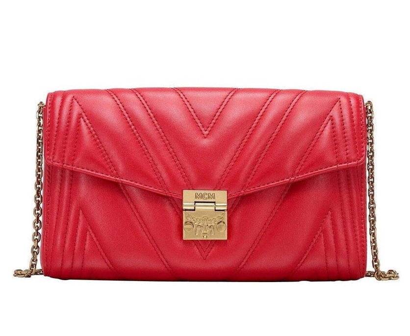 MCM Red Quilted Leather Millie Crossbody Chain Bag