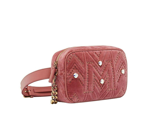 MCM Women's Pink Velvet Crystal Studs Crossbody Camera Bag MYZ9SVZ01QB001