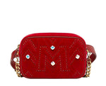 MCM Women's Red Velvet Crystal Studs Crossbody Camera Belt Bag