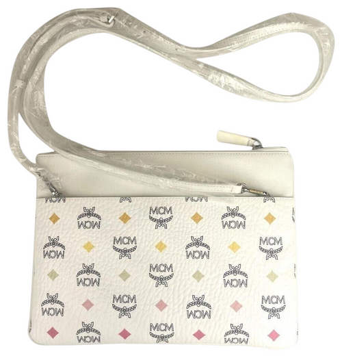 MCM Women s White Rainbow Visetos Coated Canvas Crossbody Bag