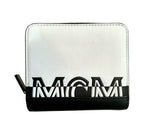 MCM Women's White Black Contrast Logo Small Zip Wallet